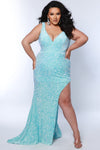 Plus Size Dresses Long Fitted Sequin Formal Velvet Plus Size Prom Dress  Aqua Breeze