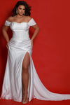 Prom Dresses Fitted Long Ruched Formal Pleated Slit Prom Plus Size Dress White