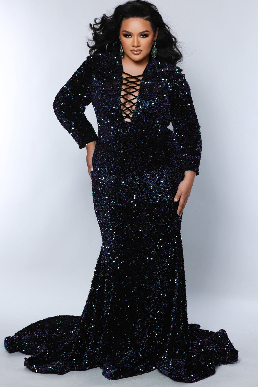 Plus Size Dresses Mermaid Long Formal Velvet Sequin Evening Plus Size Dress  Kaleidoscope