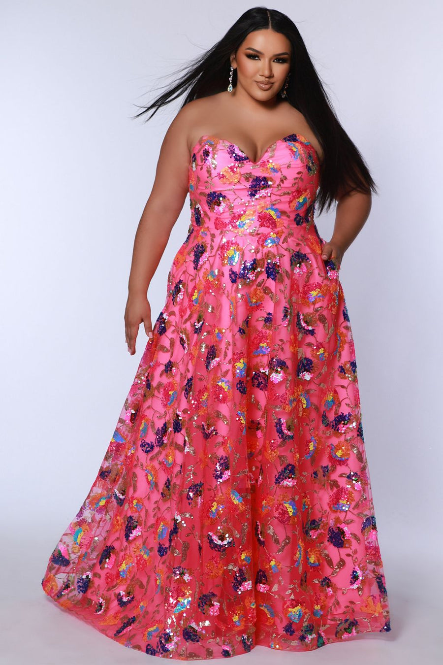Plus Size Dresses Long A Line Plus Size Floral Formal Prom Dress Bubblegum