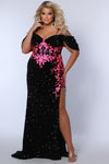 Plus Size Dresses Long Mermaid Prom Sequin Floral Formal Plus Size Dress Pink/Black