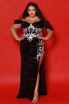 Plus Size Dresses Long Mermaid Prom Sequin Floral Formal Plus Size Dress White/Black