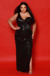 Plus Size Dresses Fitted Sequin Long Slit Formal Prom Plus Size Dress Black