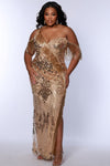 Plus Size Dresses Fitted Sequin Long Slit Formal Prom Plus Size Dress Gold