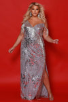 Plus Size Dresses Fitted Sequin Long Slit Formal Prom Plus Size Dress Silver