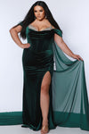 Plus Size Dresses Long Velvet Beaded Pleated Plus Size Forma Prom Dress Forest