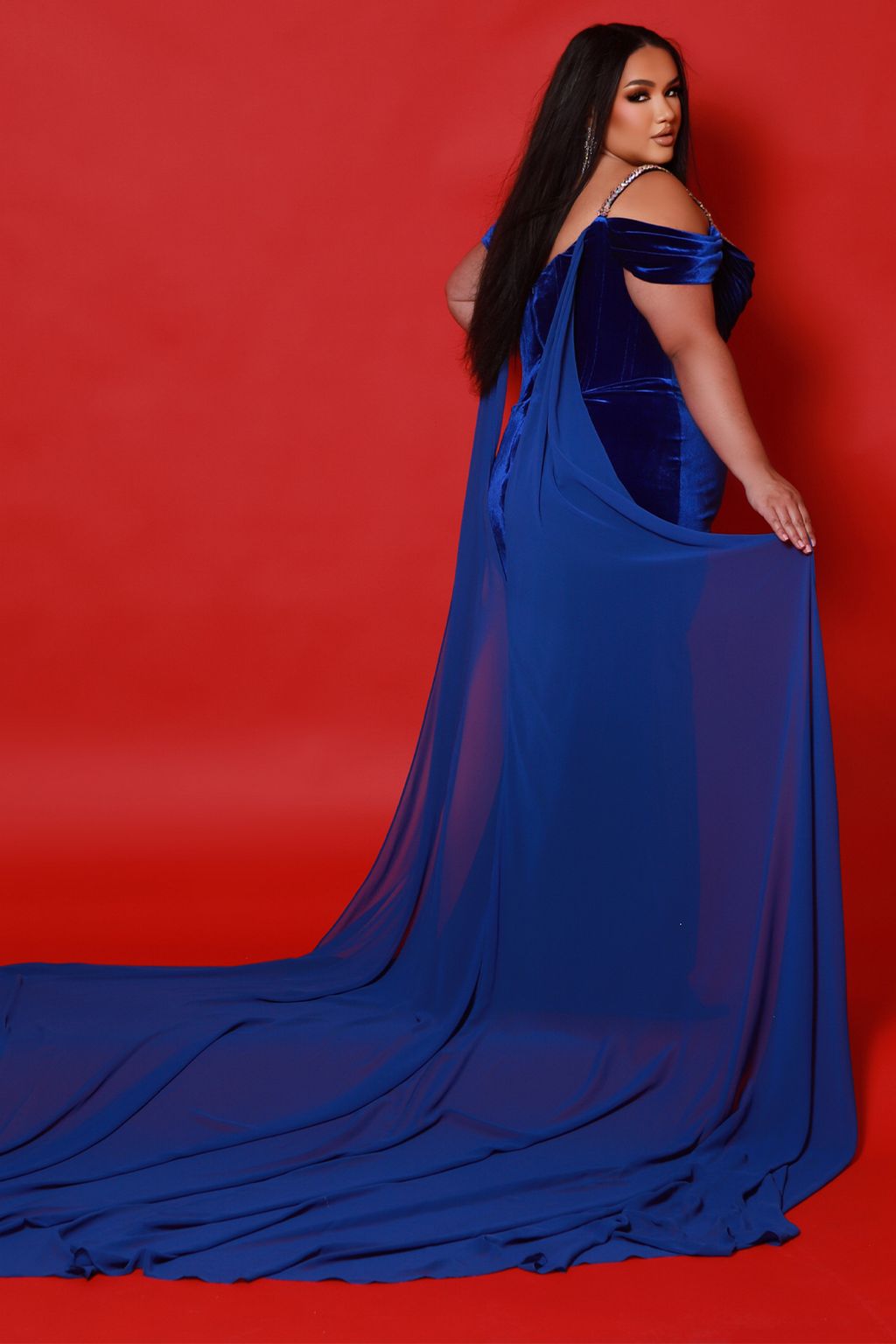 Plus Size Dresses Long Velvet Beaded Pleated Plus Size Forma Prom Dress Royal