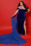 Plus Size Dresses Long Velvet Beaded Pleated Plus Size Forma Prom Dress Royal