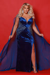 Plus Size Dresses Evening Gown Long Beaded Slit Velvet Plus Size Prom Dress  Blue
