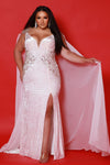 Plus Size Dresses Evening Gown Long Beaded Slit Velvet Plus Size Prom Dress  White