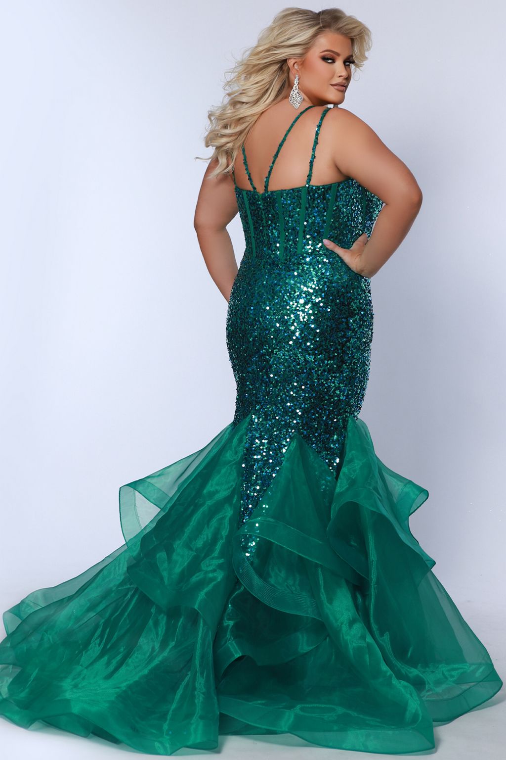 Plus Size Dresses Sequin Long Formal Mermaid Plus Size Prom Dress Peacock