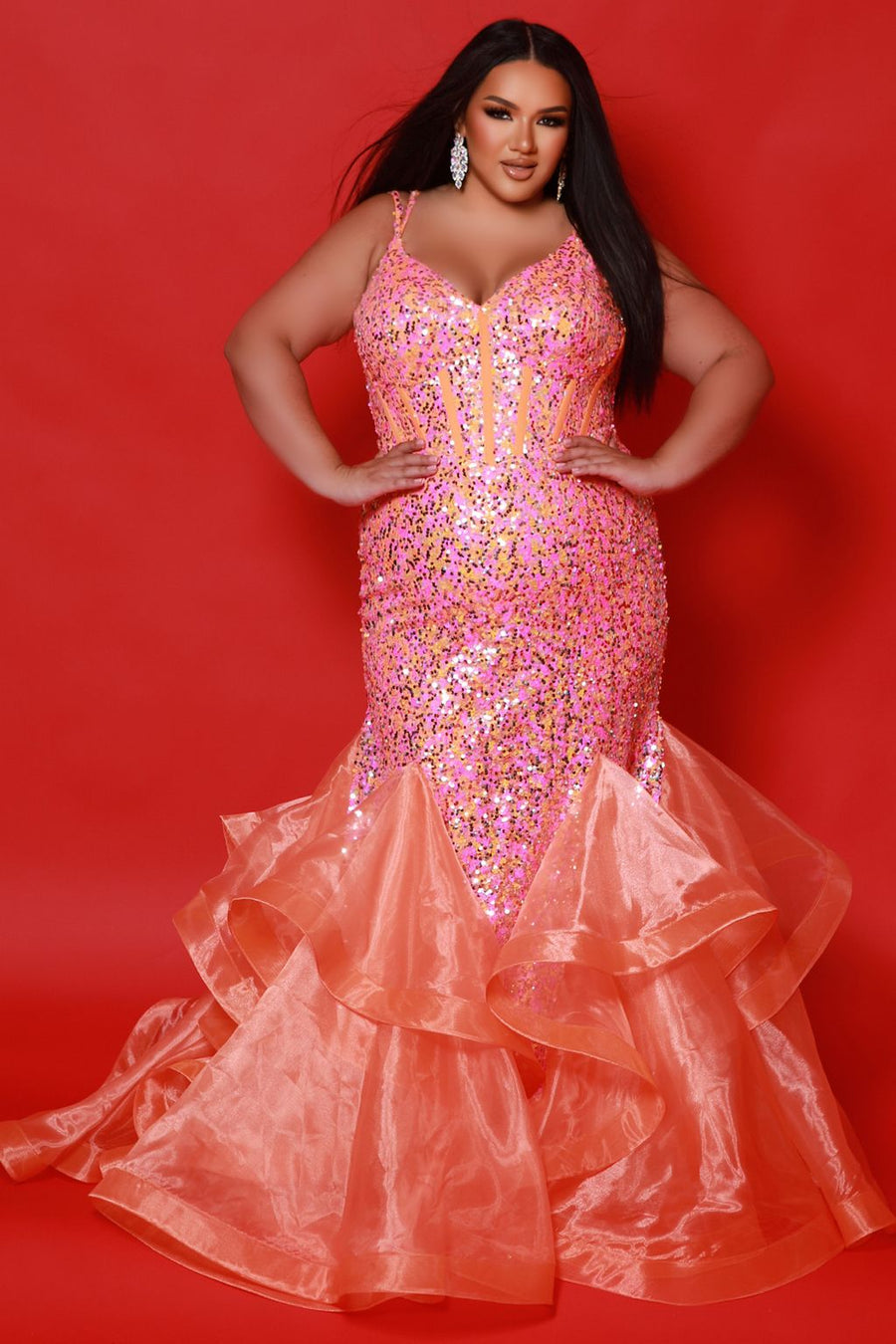 Plus Size Dresses Sequin Long Formal Mermaid Plus Size Prom Dress Sherbet