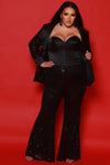 Plus Size Dresses Long Sequin Three Piece Suit Formal Plus Size Jumpsuit  Black