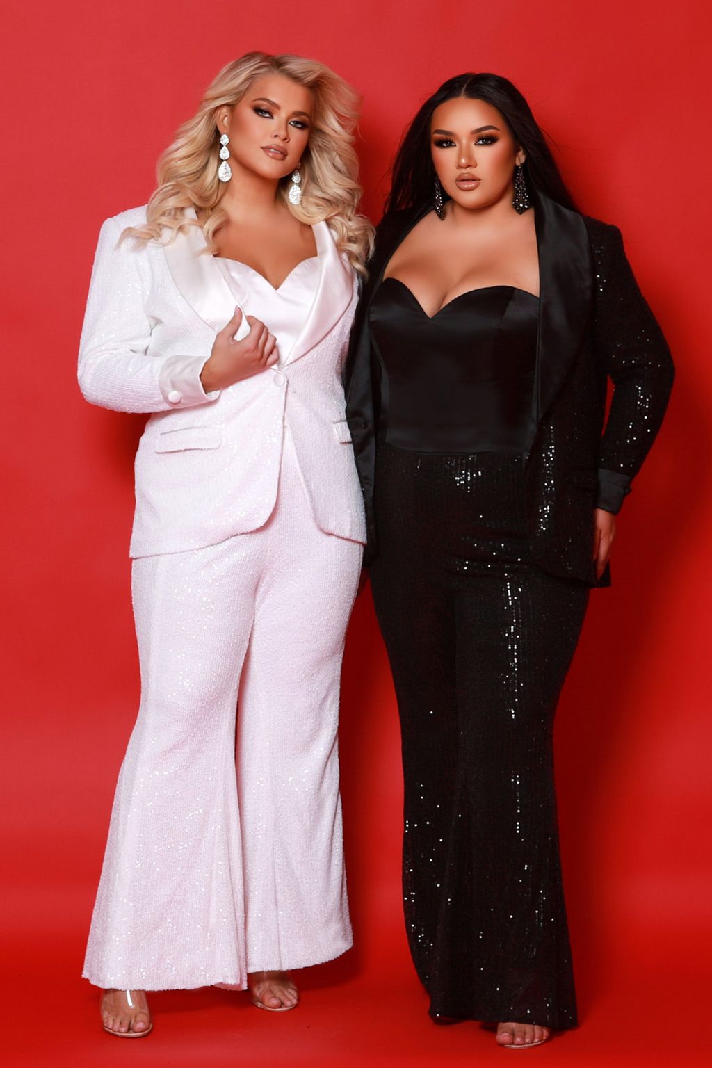 Plus Size Dresses Long Sequin Three Piece Suit Formal Plus Size Jumpsuit  Black