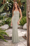 Prom Dresses  Rhinestone Net Fitted Skirt Long Prom Gown Sage Green