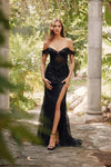 Prom Dresses Glitter Fitted Corset Boning Long Prom Gown Black