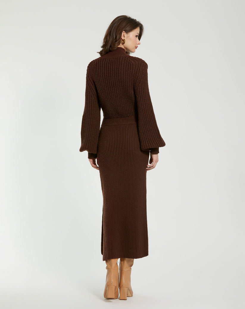 Formal Dresses Long Sleeve Fitted Formal Midi Length Evening Dress Chocolate