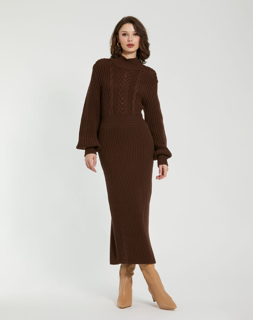 Formal Dresses Long Sleeve Fitted Formal Midi Length Evening Dress Chocolate