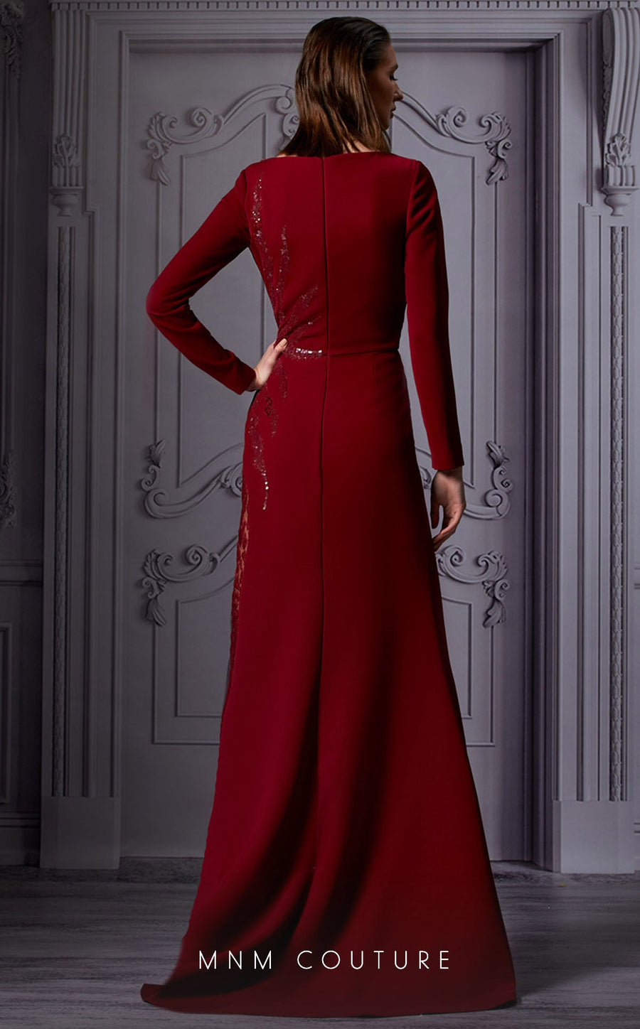 Formal Dresses Sequin Formal Long Sleeve Evening Dress Burgundy