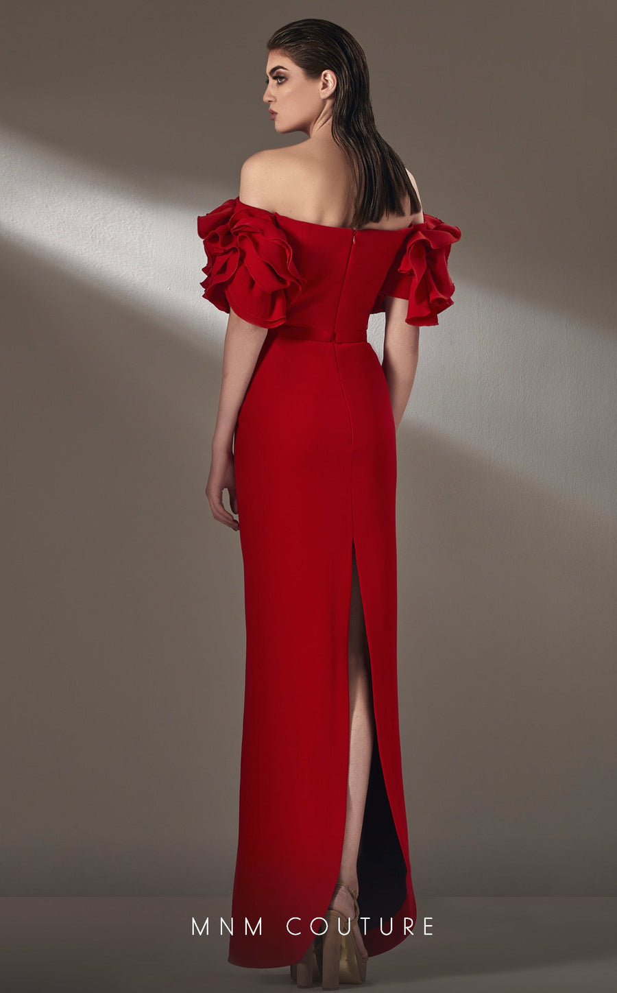 Formal Dresses Long Formal Ruffle Sleeve Evening Dress Red