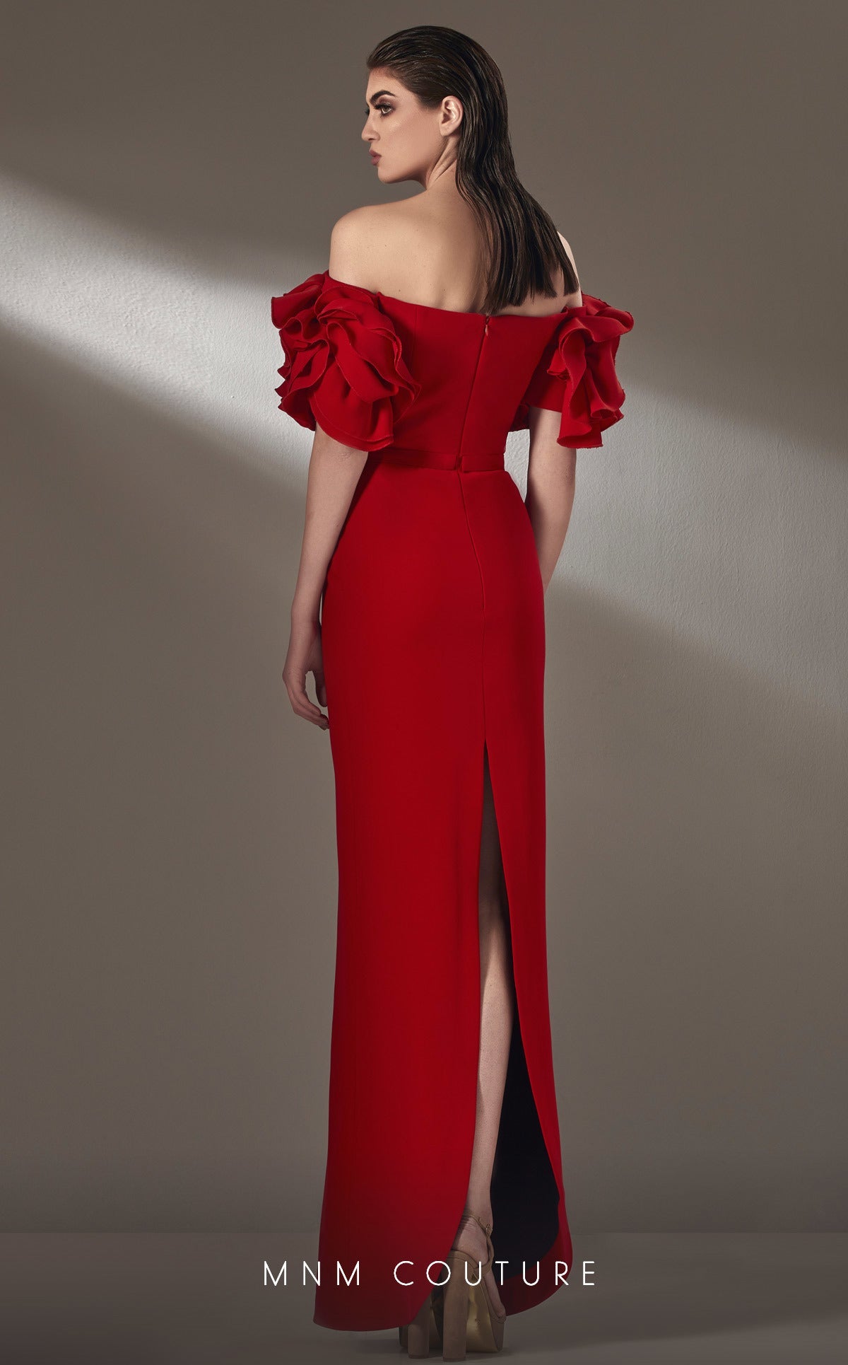 Formal Dresses Long Formal Ruffle Sleeve Evening Dress Red