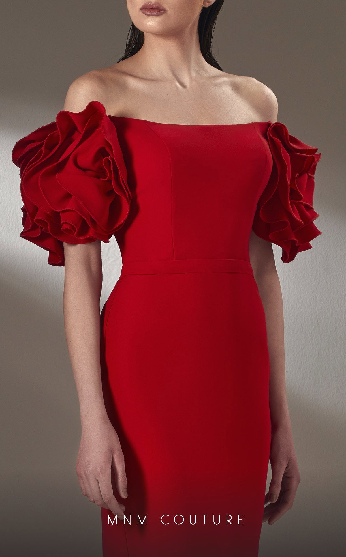 Formal Dresses Long Formal Ruffle Sleeve Evening Dress Red