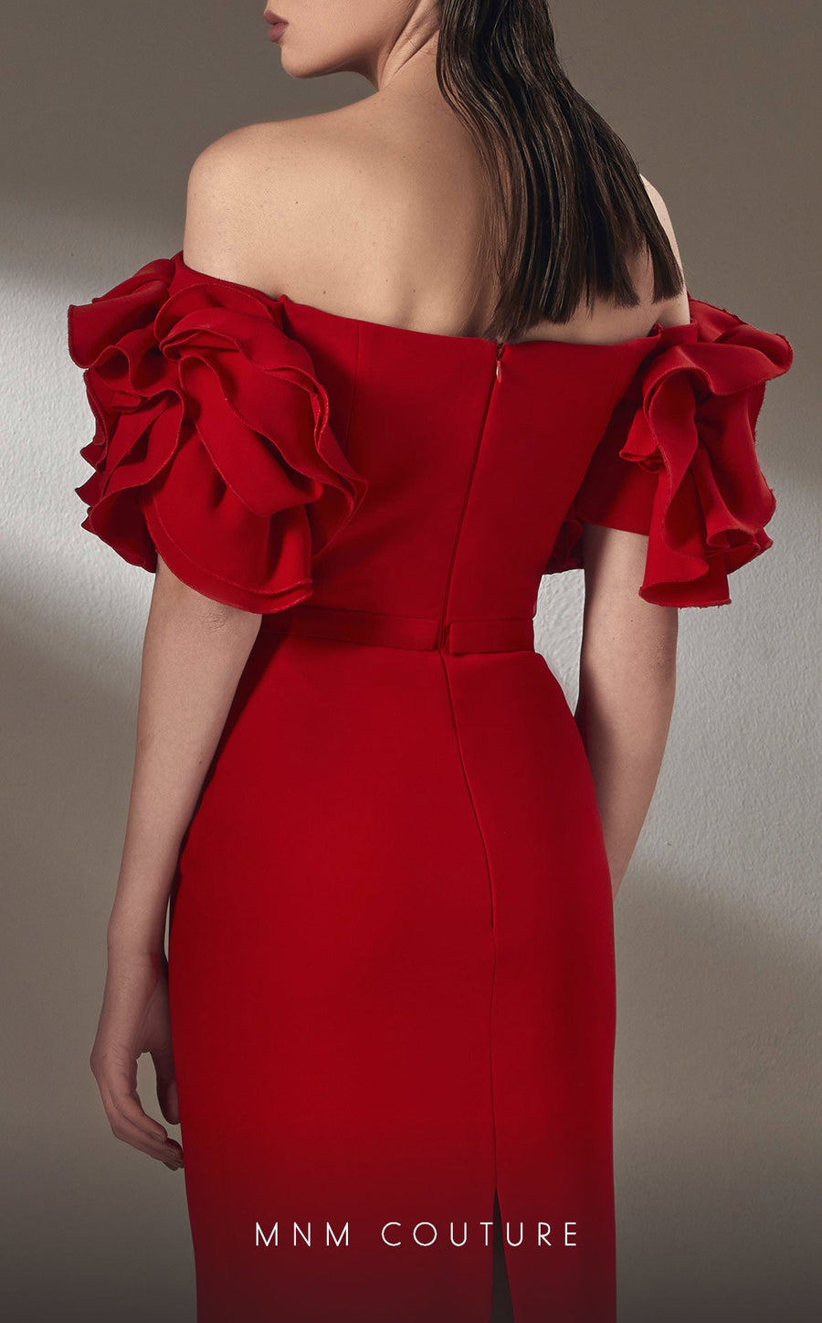 Formal Dresses Long Formal Ruffle Sleeve Evening Dress Red