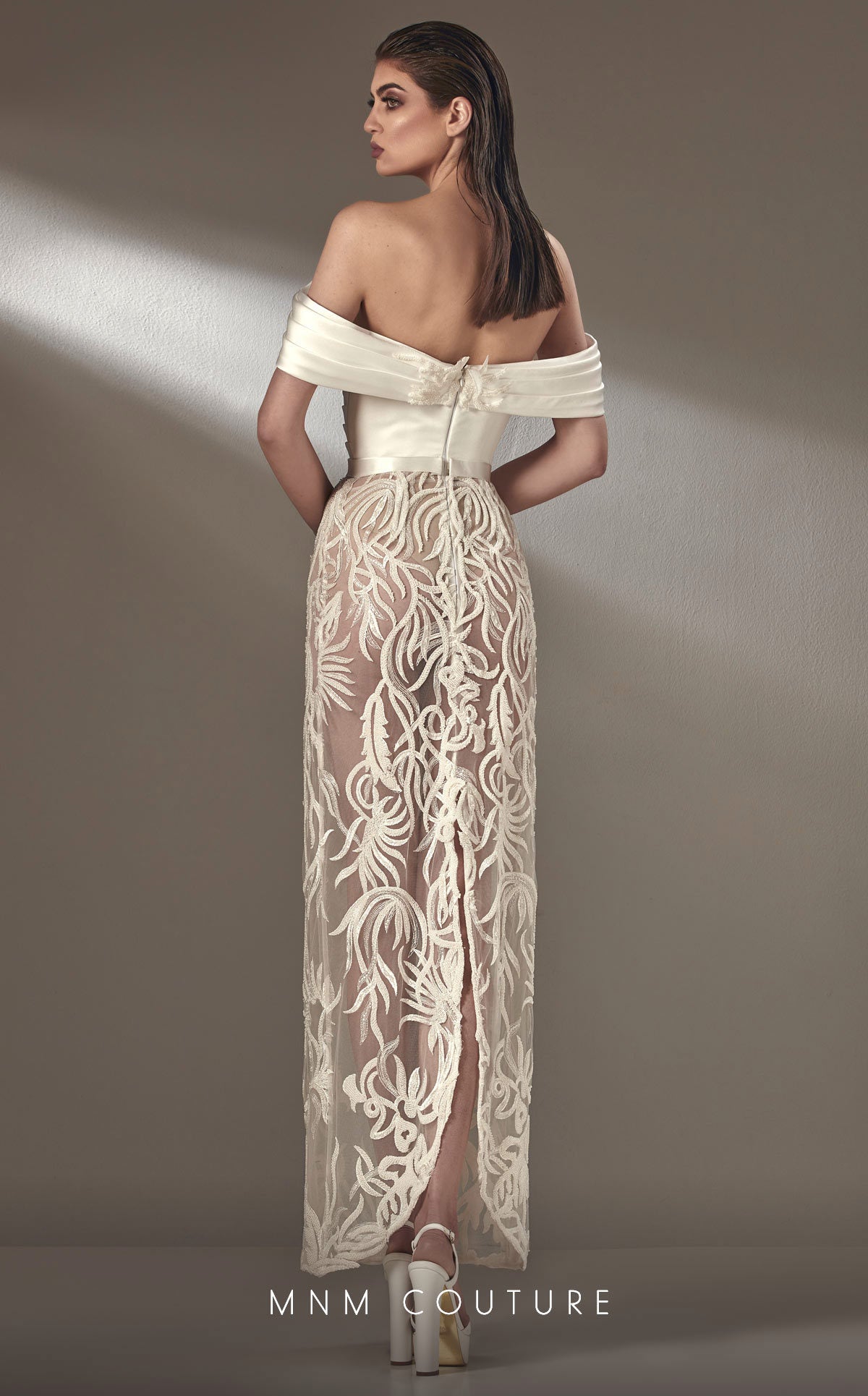 Formal Dresses Fitted Formal Evening Lace Dress Off White