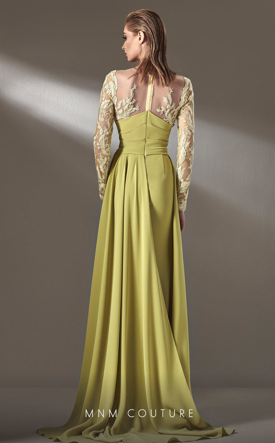 Formal Dresses Long Sleeve Formal Lace Applique Evening Dress Pistache