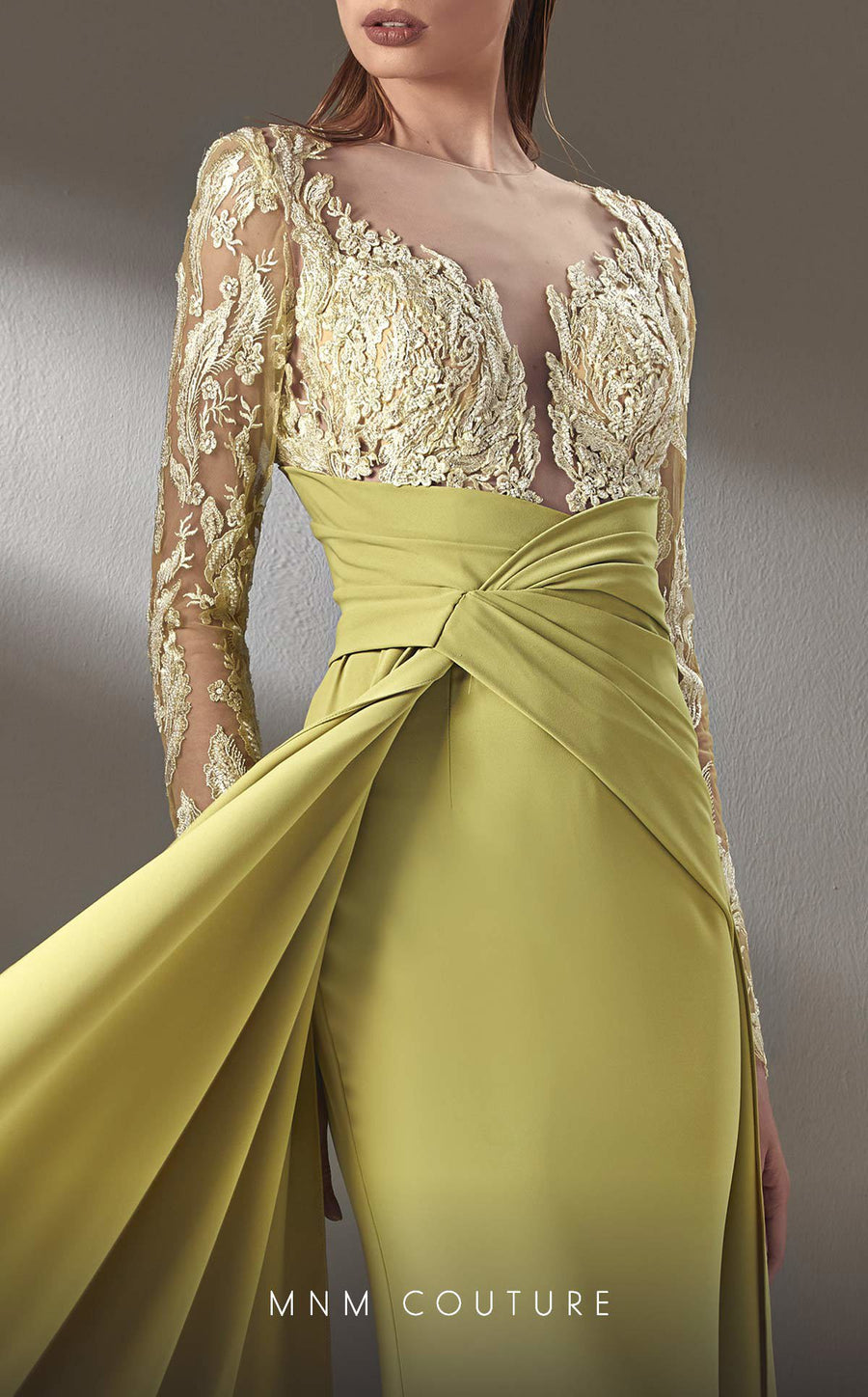 Formal Dresses Long Sleeve Formal Lace Applique Evening Dress Pistache