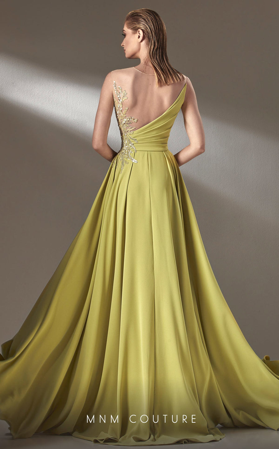 Formal Dresses Pleated A Line Long Formal Beaded Applique Prom Dress Pistache