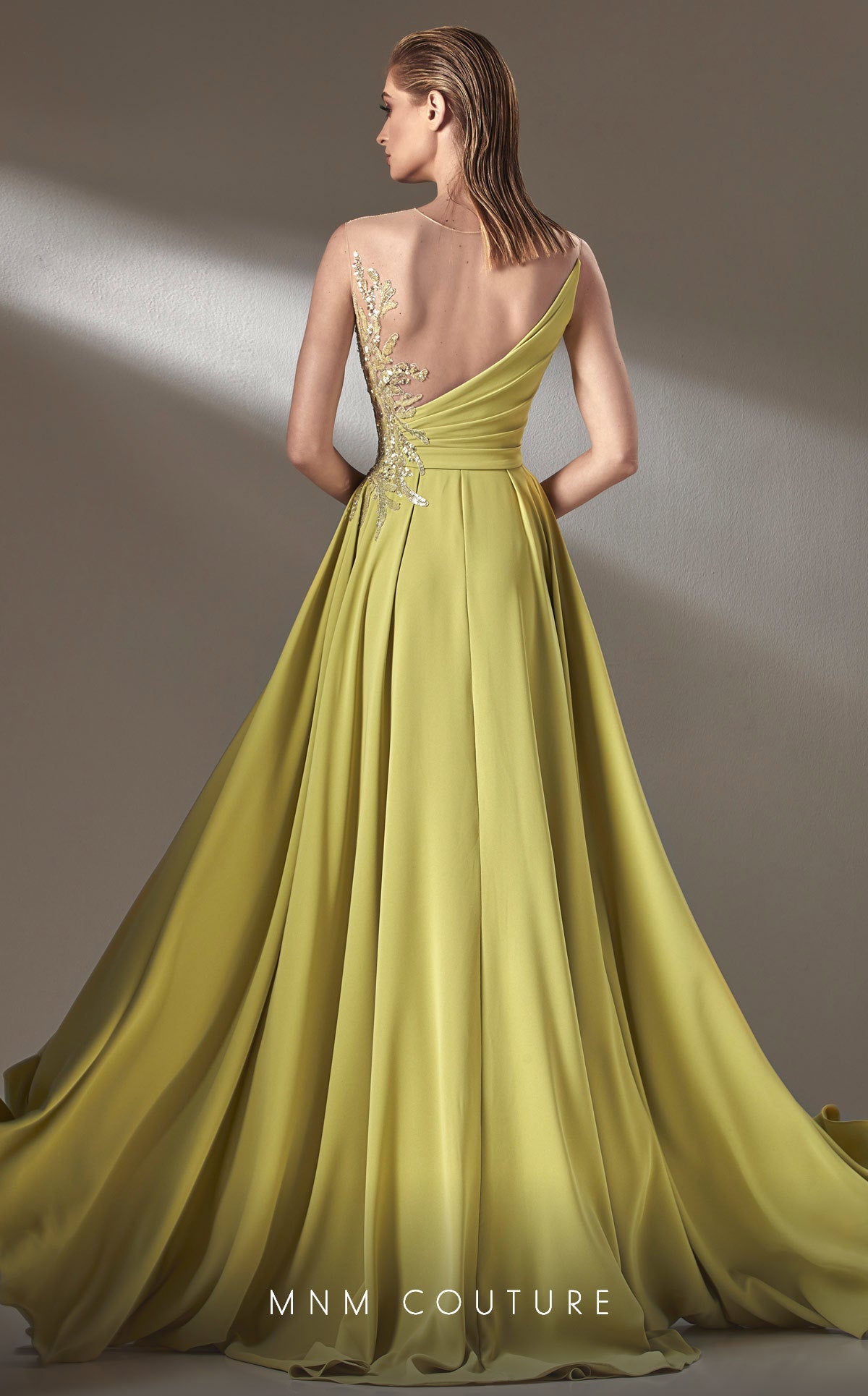 Formal Dresses Pleated A Line Long Formal Beaded Applique Prom Dress Pistache