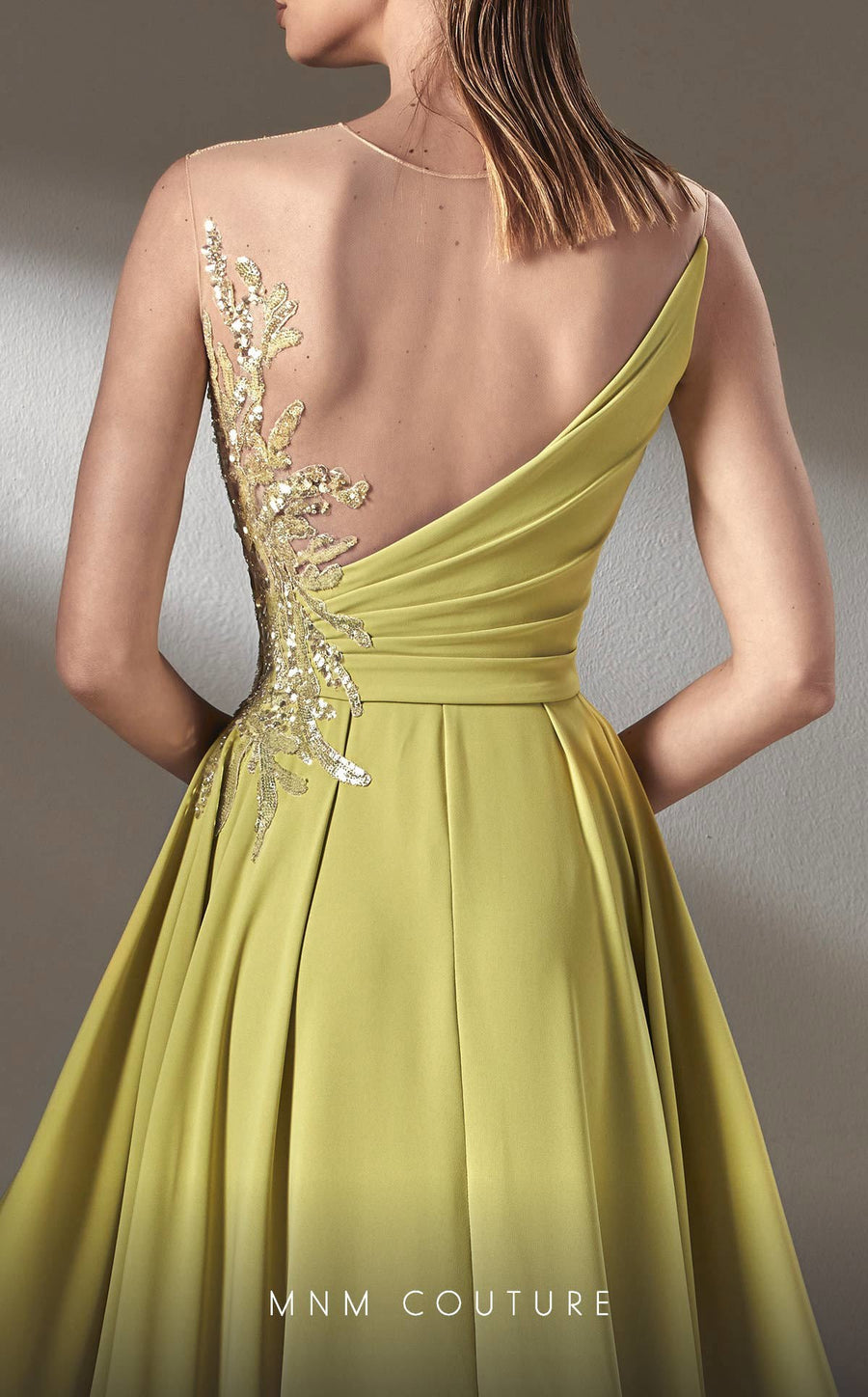 Formal Dresses Pleated A Line Long Formal Beaded Applique Prom Dress Pistache