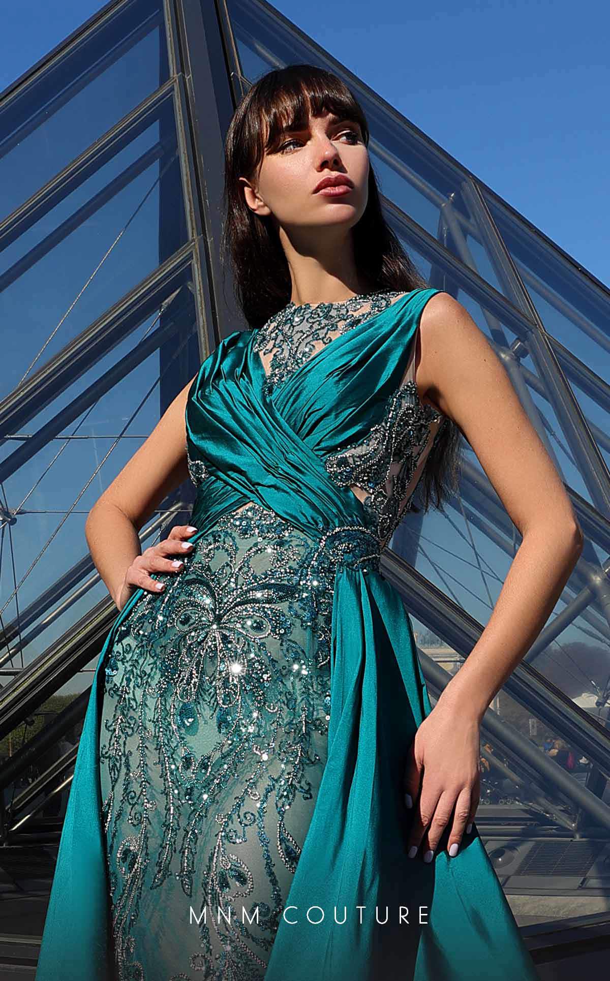 Formal Dresses Long Mermaid Beaded Ruched Formal Evening Dress Petrol