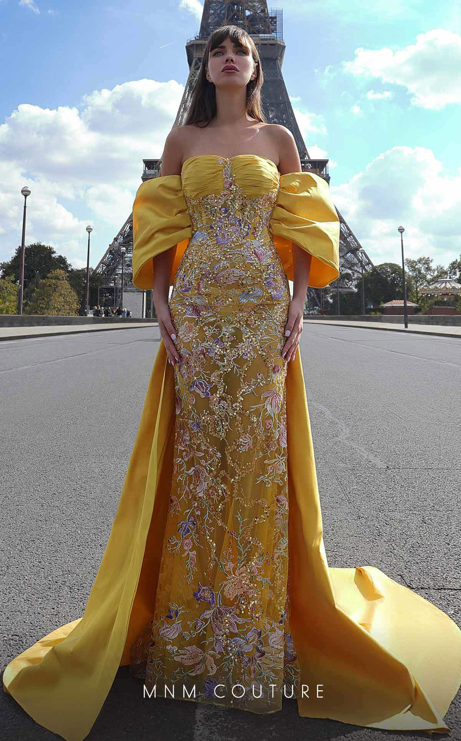 Prom Dresses Long Floral Sequin Formal Prom Dress Yellow