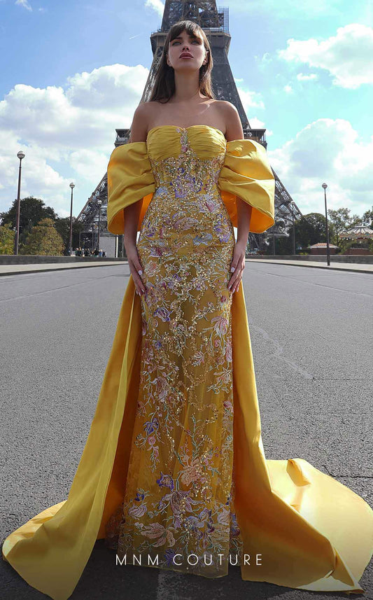 Prom Dresses Long Floral Sequin Formal Prom Dress Yellow