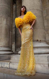 Formal Dresses Fitted Long Formal Ruffle Sequin Evening Dress Yellow