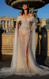 Formal Dresses Fitted Long Beaded Slit Formal Evening Dress Off White