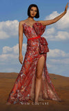 Formal Dresses Long Floral Bow Slit Formal Dress Red