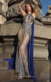 Formal Dresses Long Formal Beaded Sequin Formal Dress Gold Blue