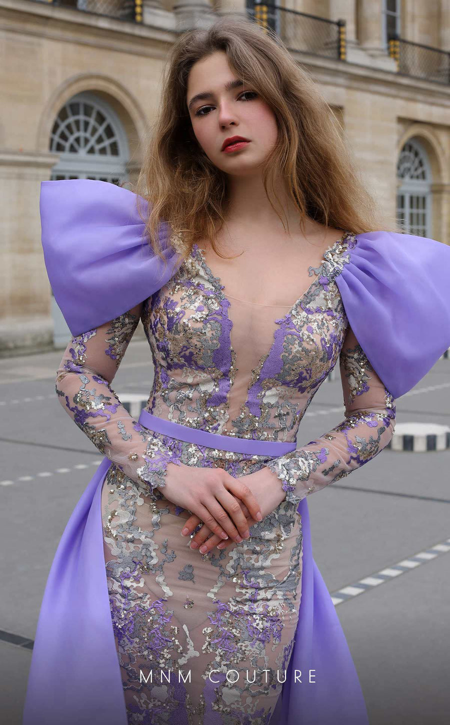 Formal Dresses Fitted Long Sequin Applique Overskirt Formal Dress Purple