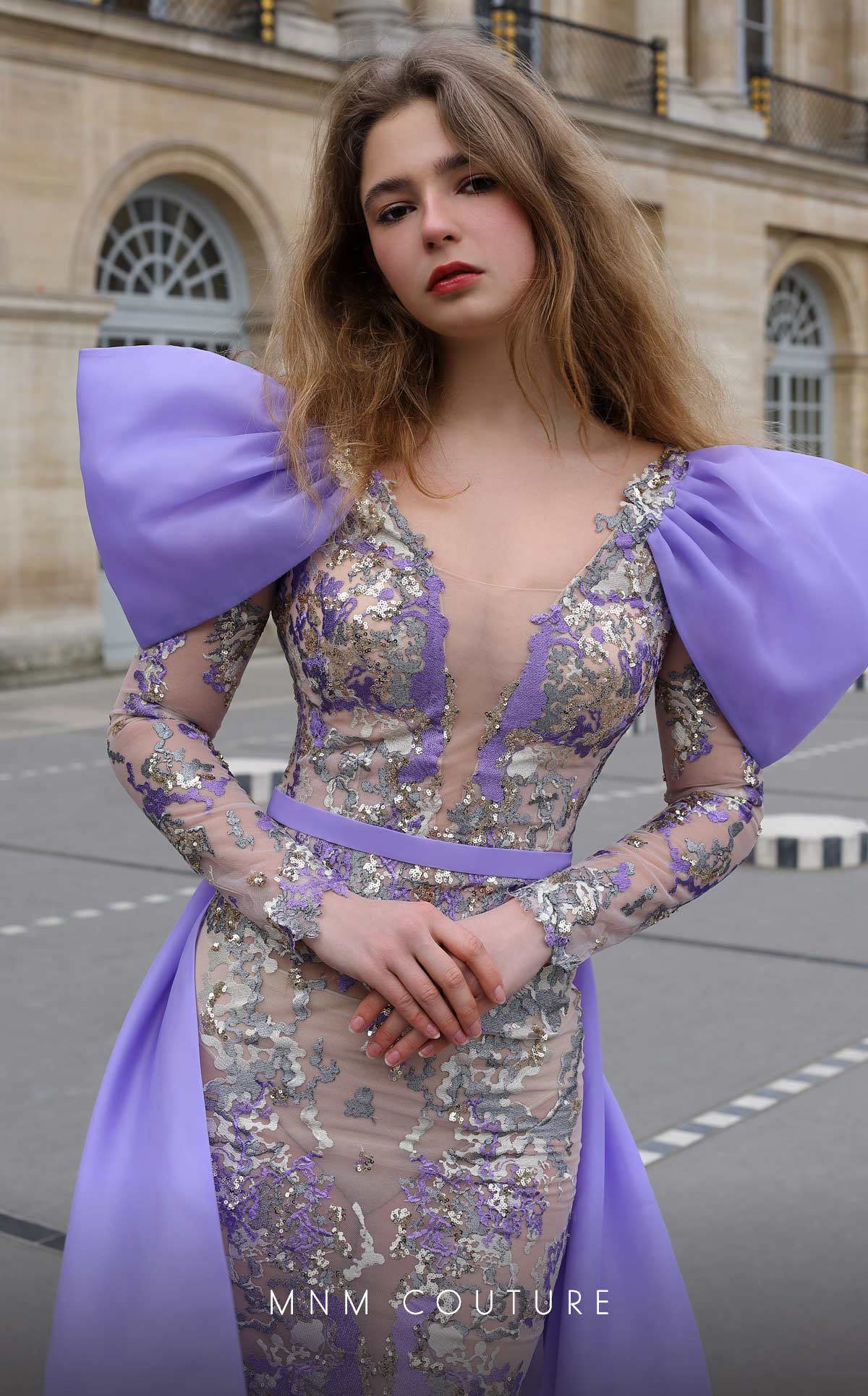 Formal Dresses Fitted Long Sequin Applique Overskirt Formal Dress Purple