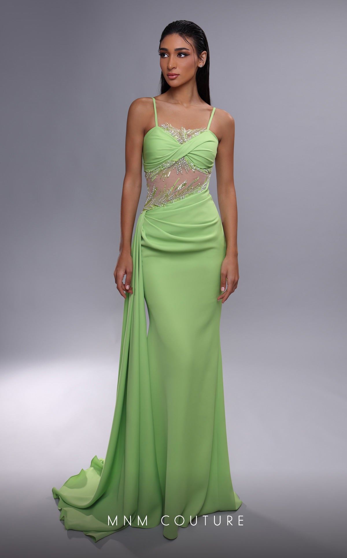 Formal Dresses Long Formal Beaded A Line Sequin Evening Dress   Pistache