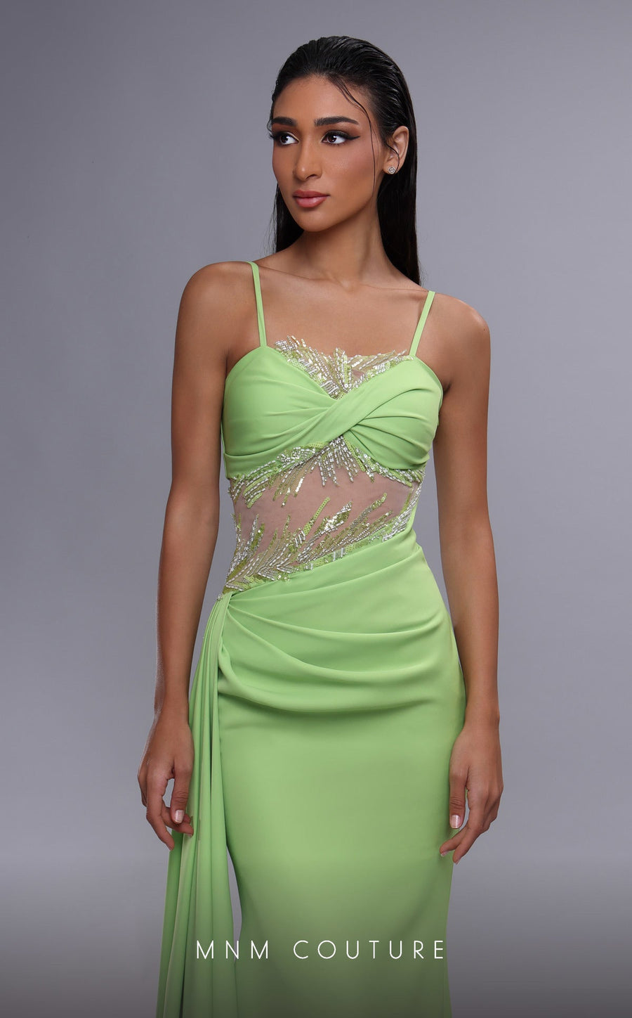 Formal Dresses Long Formal Beaded A Line Sequin Evening Dress   Pistache