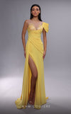 Formal Dresses Long Formal Pleated High Slit Evening Dress Yellow