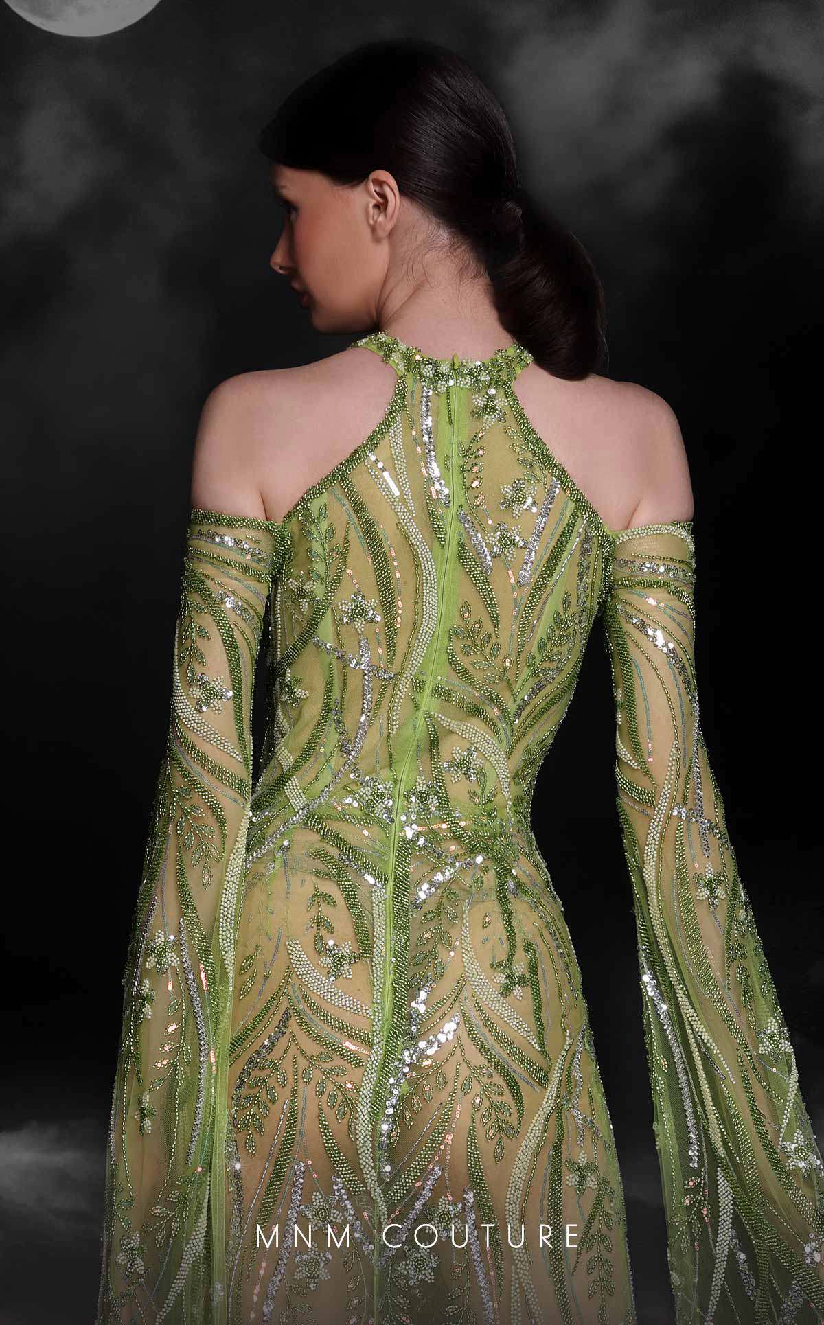 Formal Dresses Prom Beaded Sequin Long Formal Slit Cape Dress Pistache