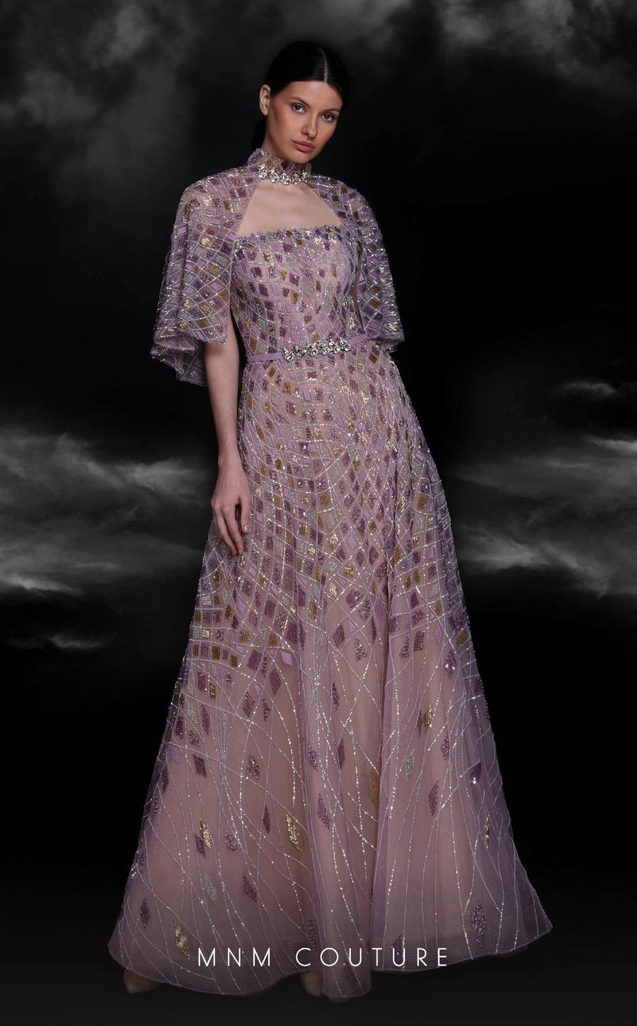 Prom Dresses Prom Beaded Sequin A Line Long Formal Cape Dress Lilac