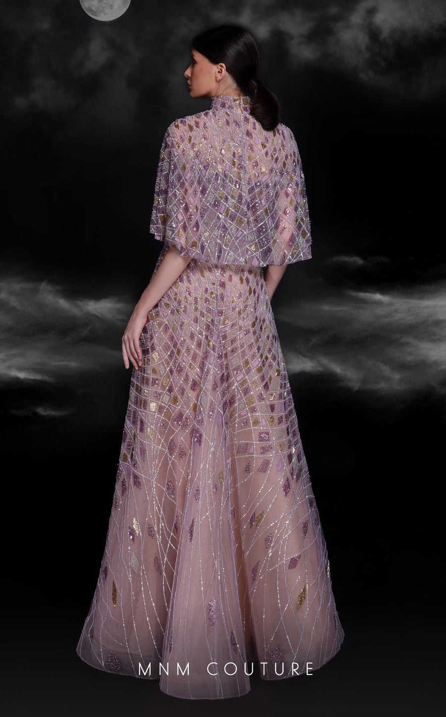 Prom Dresses Prom Beaded Sequin A Line Long Formal Cape Dress Lilac