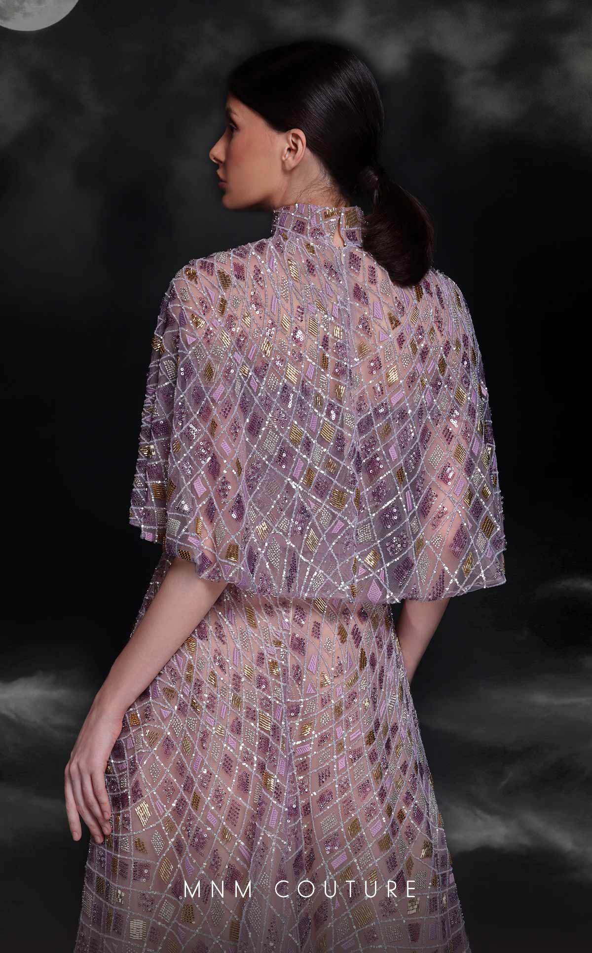 Prom Dresses Prom Beaded Sequin A Line Long Formal Cape Dress Lilac