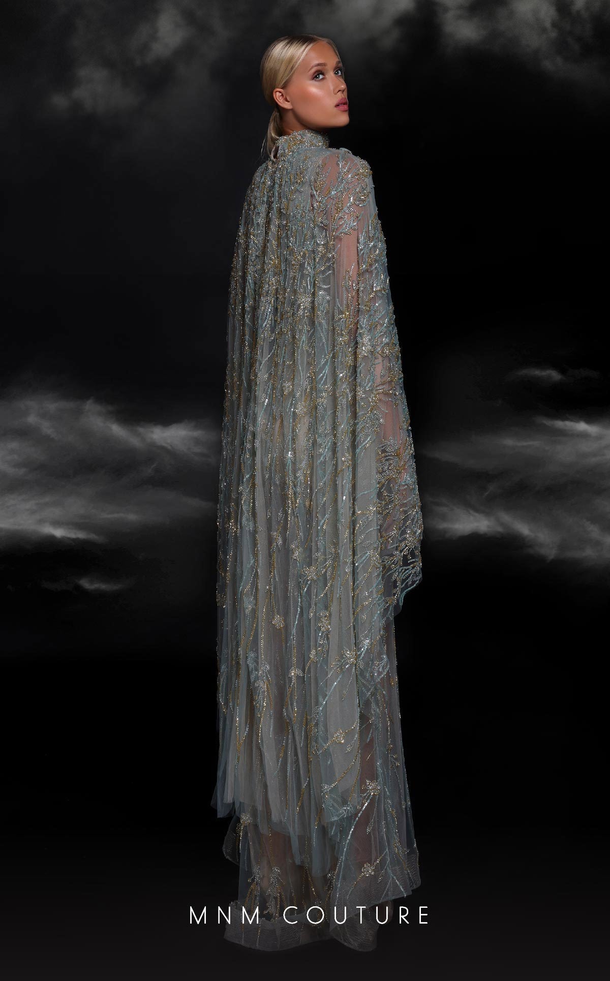 Formal Dresses Fitted Long Formal Beaded Cape Evening Prom Dress Tiffany